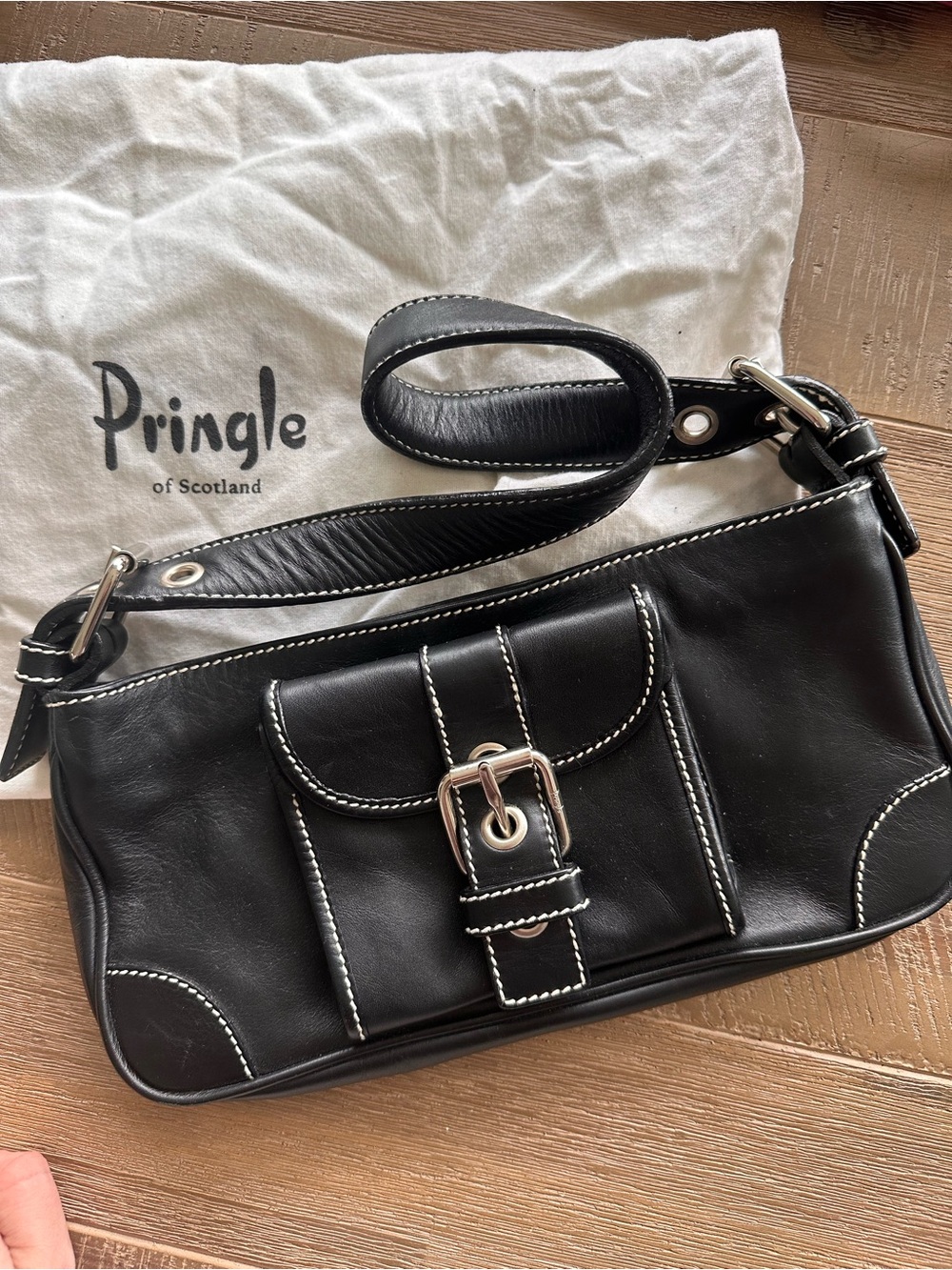 Pringle Black Shoulder Bag with White Contrast Stitching